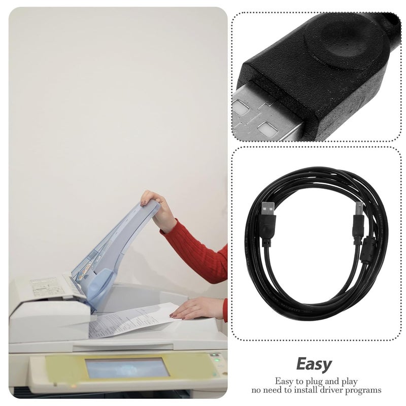 كابل طابعة USB 2.0 بطول 3 أمتار للاستخدام مع الكمبيوتر وآلة التصوير، كابل USB أسود للاستخدام في المنازل والمكاتب مع طابعات، متوافق مع أجهزة المسح الضوئي والطباعة - Image 3