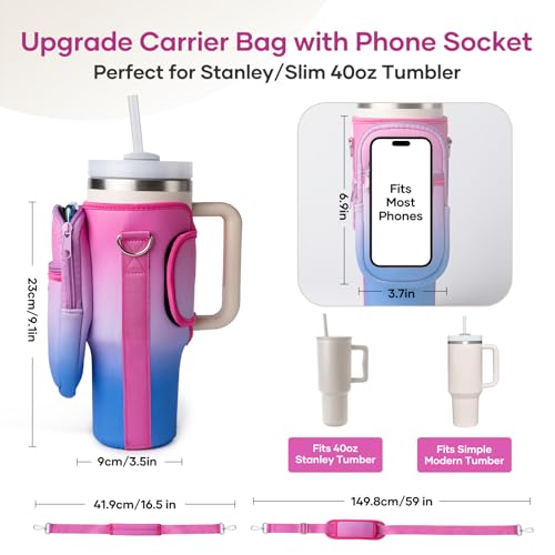 linmaya Water Bottle Carrier Bag with Phone Pocket for Stanley Cup 40/30oz,Insulated Neoprene Water Bottle Holder Cross-boday Bag with Adjustable Shoulder & Handheld Strap Stanley Cup Accessories - Image 5