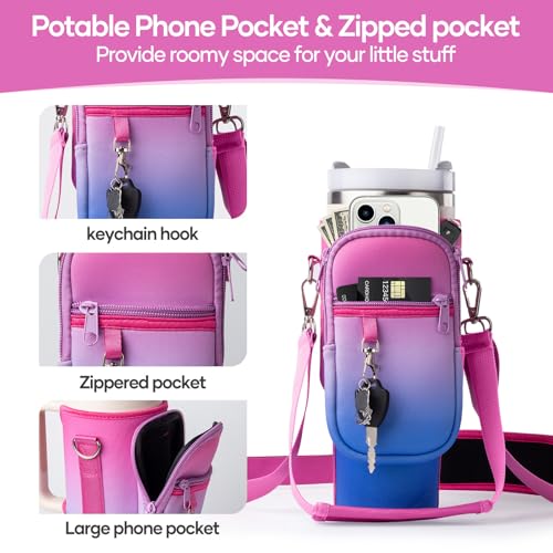 linmaya Water Bottle Carrier Bag with Phone Pocket for Stanley Cup 40/30oz,Insulated Neoprene Water Bottle Holder Cross-boday Bag with Adjustable Shoulder & Handheld Strap Stanley Cup Accessories - Image 3