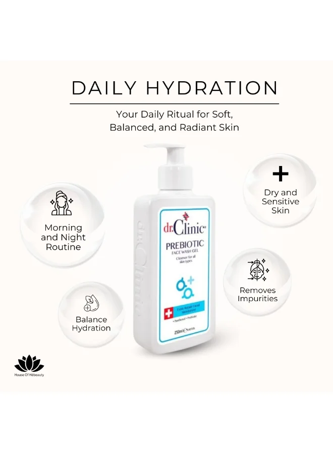 dr.Clinic DR. CLINIC | Prebiotic Face Wash Gel Cleanser | Gentle Daily Facial Wash | Enriched with Panthenol & Prebiotics | For All Skin Types | 250 ml