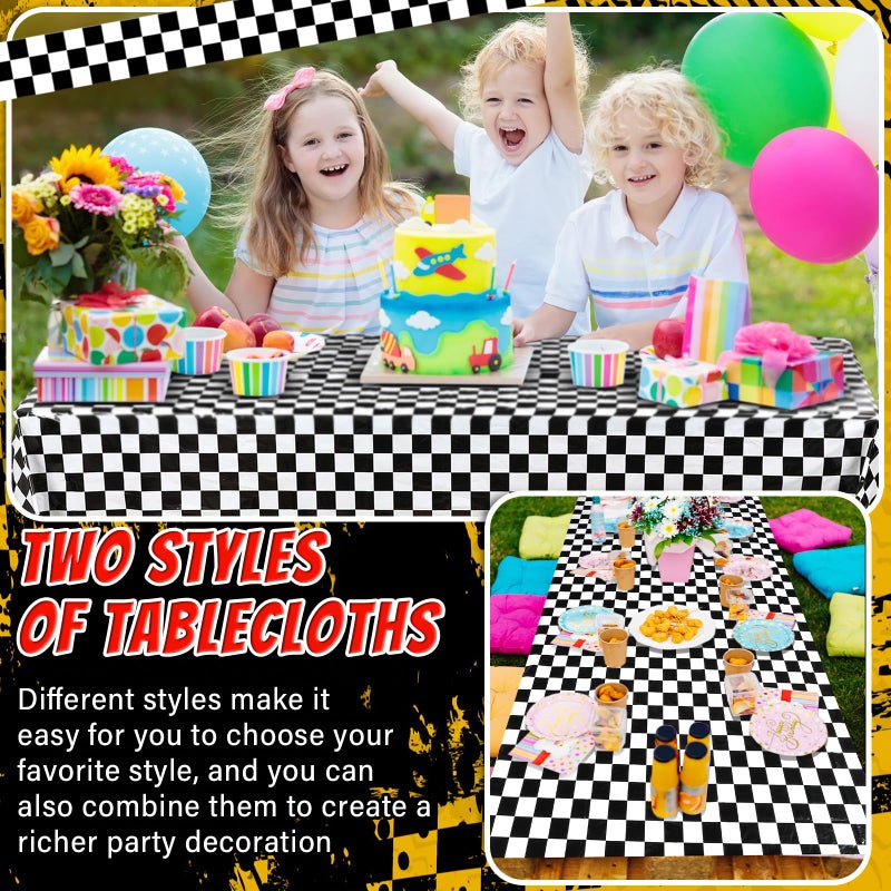 Breling 2 Packs Car Birthday Party Decorations Plastic Car Table Cloth Two Fast Disposable Race Road Checkered Party Supplies Race Theme Party Favors for Birthday, 54 x 108 Inch - Image 4