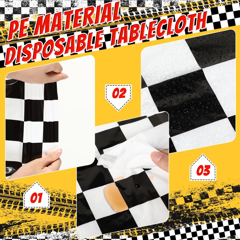 Breling 2 Packs Car Birthday Party Decorations Plastic Car Table Cloth Two Fast Disposable Race Road Checkered Party Supplies Race Theme Party Favors for Birthday, 54 x 108 Inch - Image 3