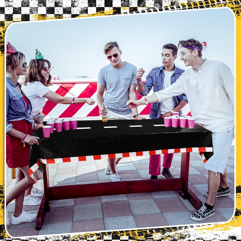 Breling 2 Packs Car Birthday Party Decorations Plastic Car Table Cloth Two Fast Disposable Race Road Checkered Party Supplies Race Theme Party Favors for Birthday, 54 x 108 Inch - Image 5