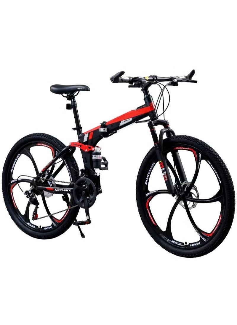 Monda 26 Inch Folding Mountain Bike, 24 Speed Full Suspension Bicycle with High-Carbon Steel, Dual Disc Brake Non-Slip Quick Release tire Folding MTB for Adults/Men/Women  - Image 1