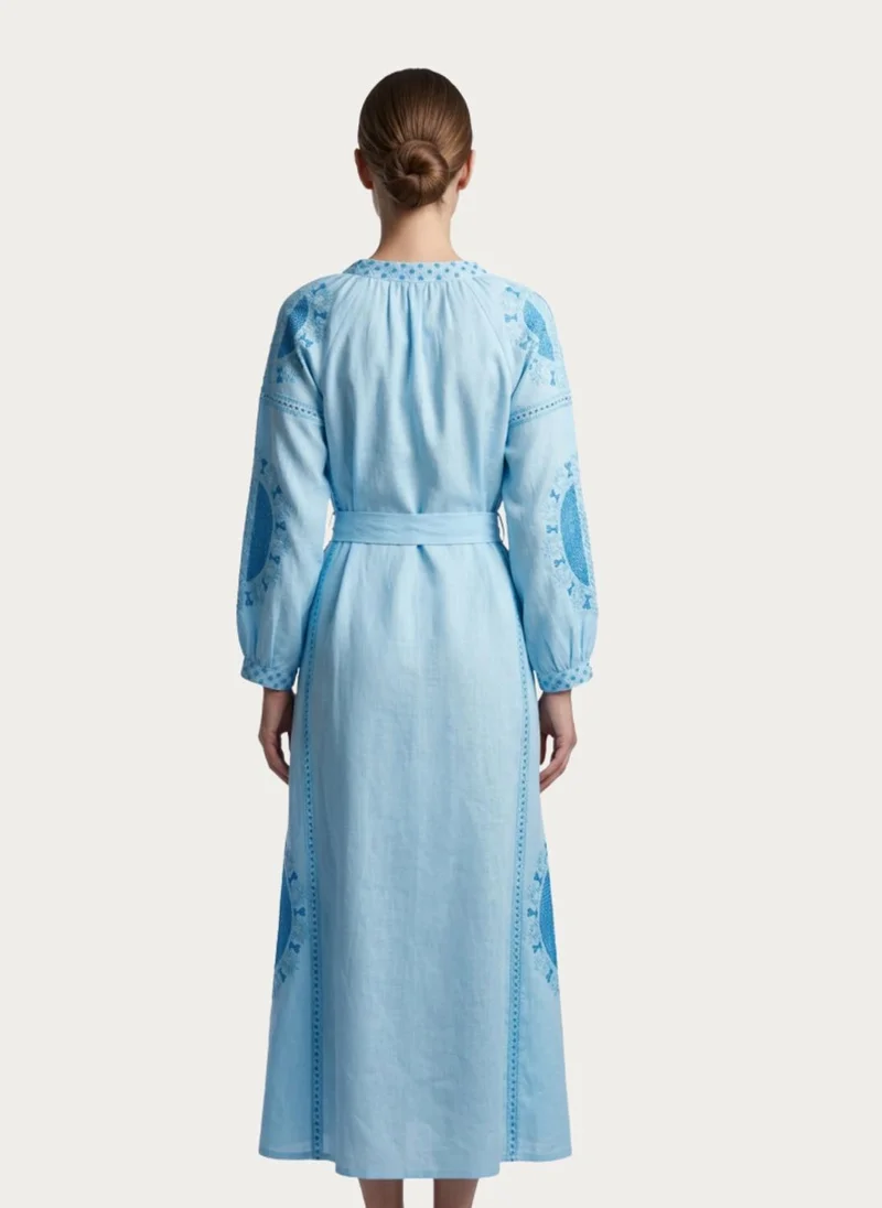Alaya Women Embroidered With Belt Cotton Rayon Dress -AL3722