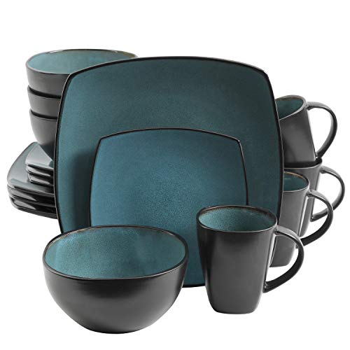 Gibson Elite Gibson 99813.16R Elite Soho Lounge 16 Piece Reactive Glaze Dinnerware Set, Teal/Black Tutone - Image 1