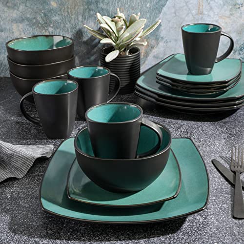 Gibson Elite Gibson 99813.16R Elite Soho Lounge 16 Piece Reactive Glaze Dinnerware Set, Teal/Black Tutone - Image 4