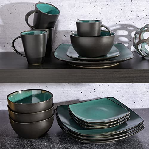 Gibson Elite Gibson 99813.16R Elite Soho Lounge 16 Piece Reactive Glaze Dinnerware Set, Teal/Black Tutone - Image 3