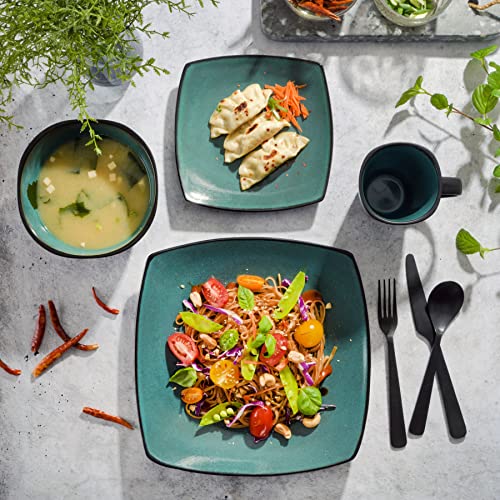 Gibson Elite Gibson 99813.16R Elite Soho Lounge 16 Piece Reactive Glaze Dinnerware Set, Teal/Black Tutone - Image 5