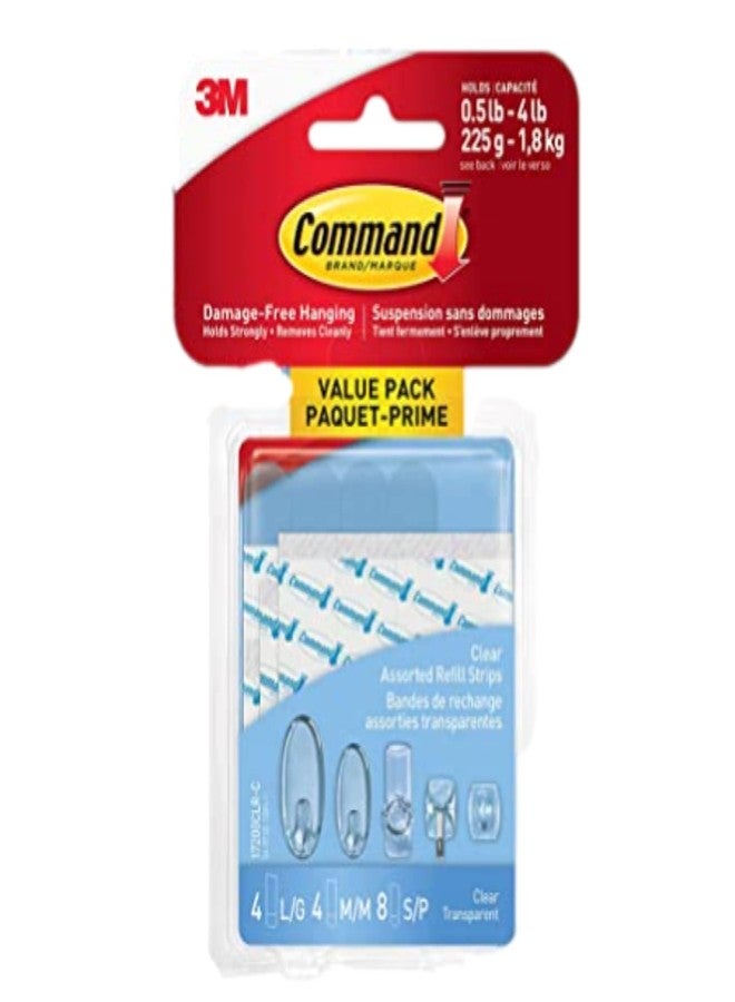 3M Command 17200CLRES Assorted Refill Strips, Clear, 16/Pack