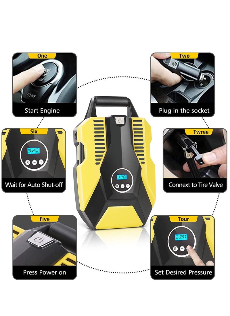 SUCITY Auto Stop Tire Inflator, Digital Pressure Gauge Air Compressor, Portable Air Pump for Cars or Bicycles, Fast Inflation Tire Pump with LED Light  - Image 3