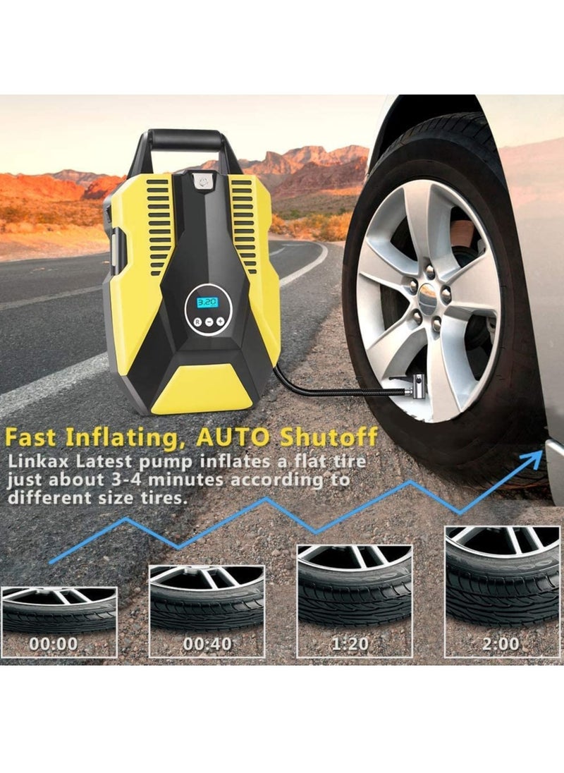 SUCITY Auto Stop Tire Inflator, Digital Pressure Gauge Air Compressor, Portable Air Pump for Cars or Bicycles, Fast Inflation Tire Pump with LED Light  - Image 4