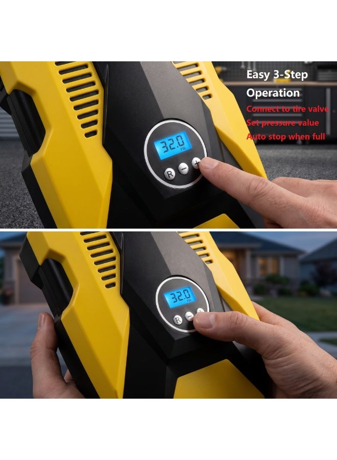 SUCITY Portable 12V Digital Tire Inflator Pump, Auto Shut-Off Air Compressor with LCD Pressure Gauge, Fast Car Tire Pump with LED Light for Emergency Use - Image 4