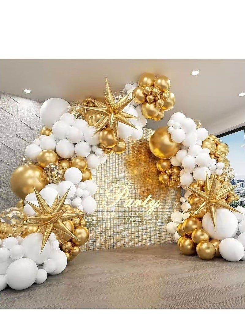 125Piece White & Gold Balloon Garland Arch Kit, Latex Balloons for Graduation Birthday Party Decorations, Anniversary Celebration Event Supplies  - Image 1