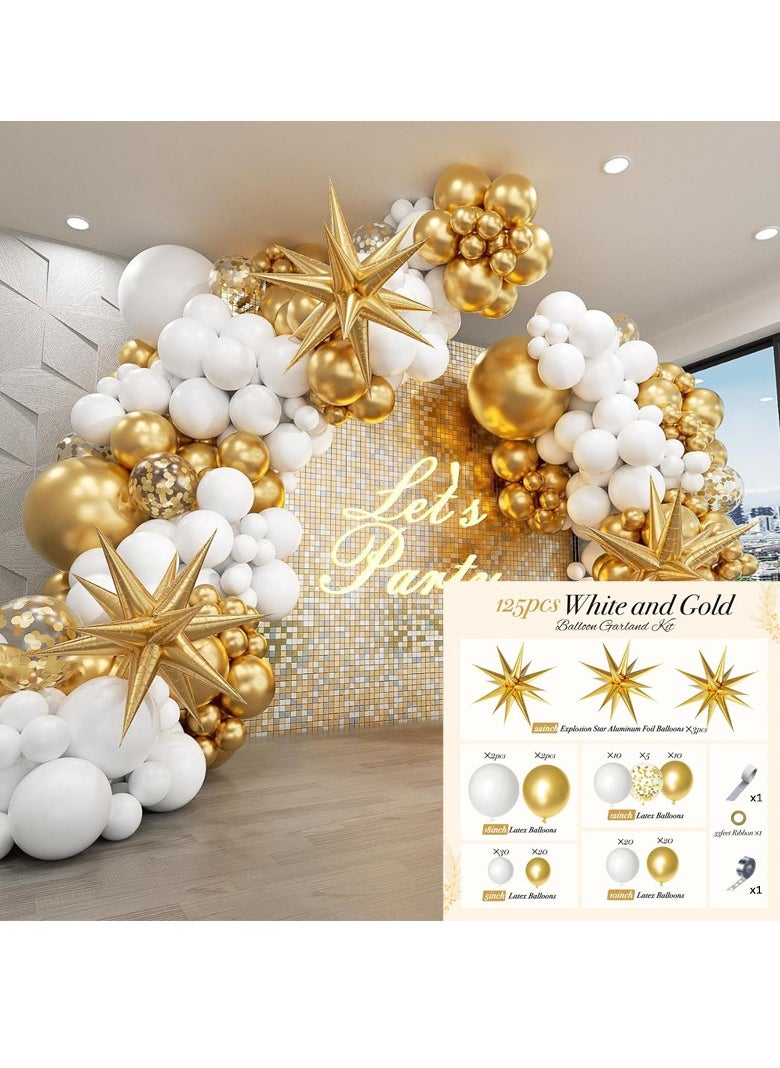125Piece White & Gold Balloon Garland Arch Kit, Latex Balloons for Graduation Birthday Party Decorations, Anniversary Celebration Event Supplies  - Image 2