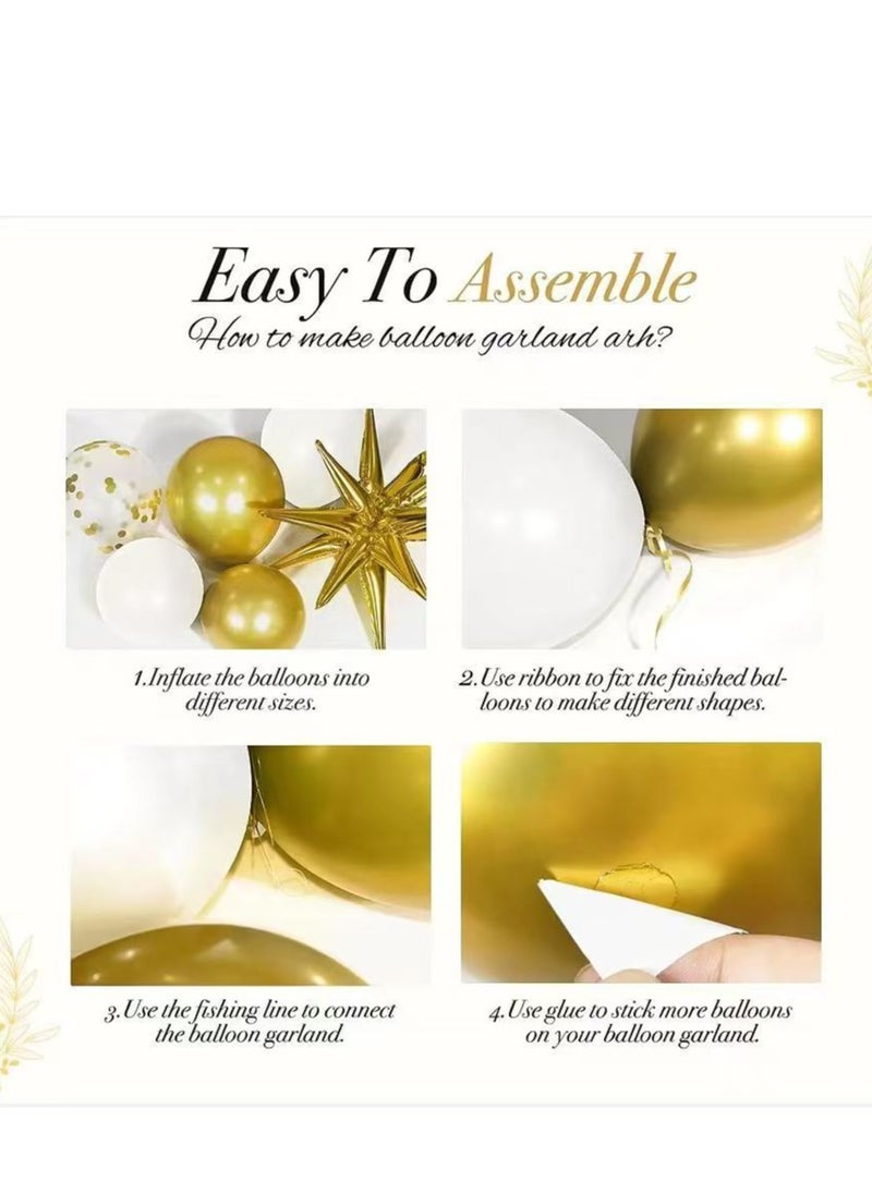 125Piece White & Gold Balloon Garland Arch Kit, Latex Balloons for Graduation Birthday Party Decorations, Anniversary Celebration Event Supplies  - Image 5