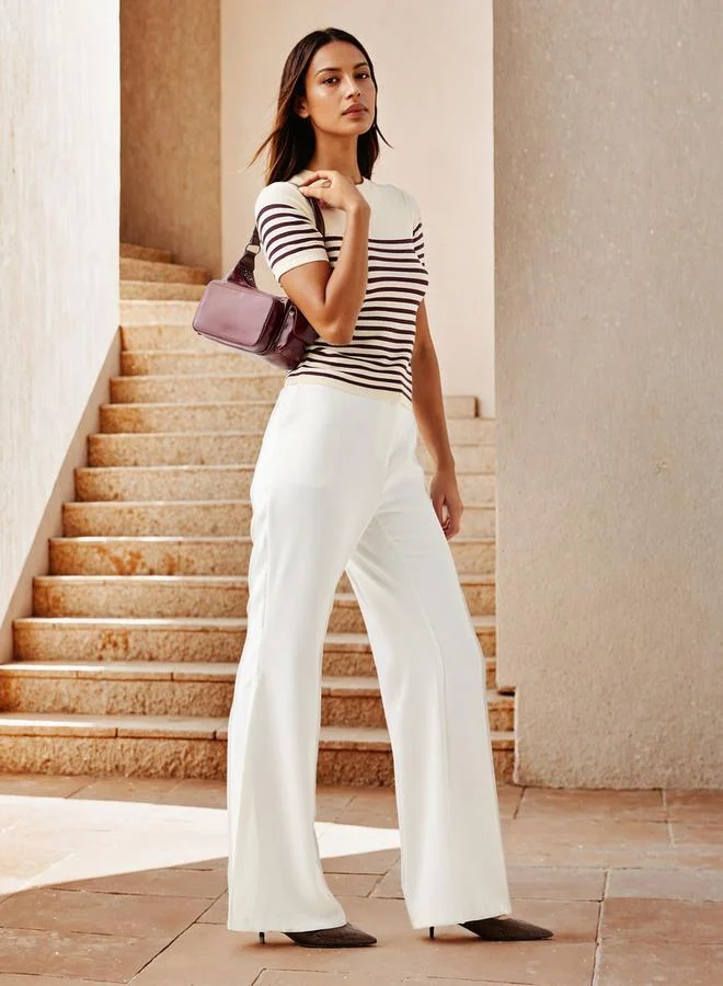 سبلاش فيڤ بلوزة محبوكة مخططة بأكمام قصيرة