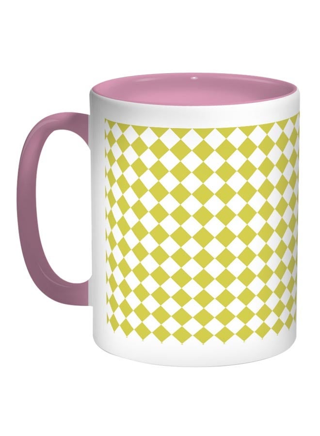 Motifs Of Boxes Printed Coffee Mug Pink/White/Green 11ounce