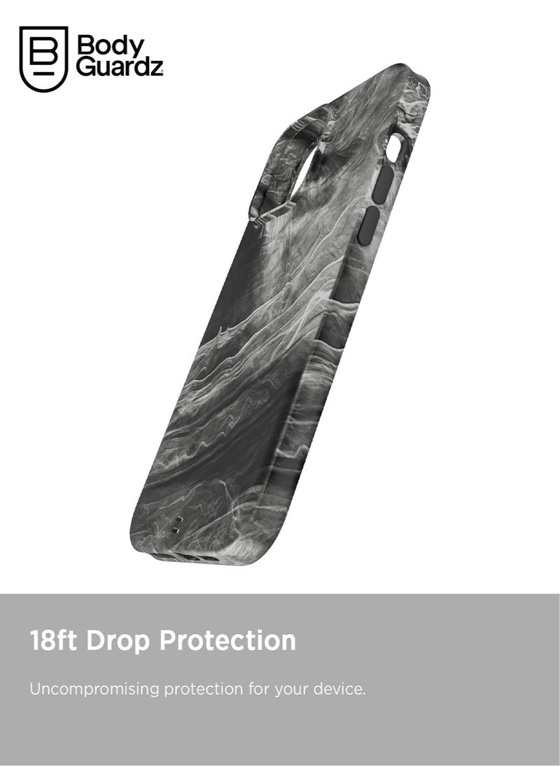 Bodyguardz - Carve Marble for iPhone 15 Pro MAX Case Cover compatible with MagSafe with Lanyard - Black/White - Image 1