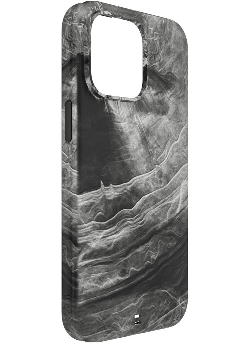 Bodyguardz - Carve Marble for iPhone 15 Pro MAX Case Cover compatible with MagSafe with Lanyard - Black/White - Image 1