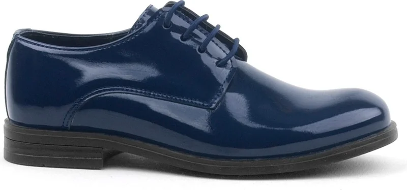 Rakerplus Navy Blue Patent Leather Lace-up Oxford Kids School Shoes