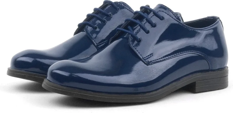 Rakerplus Navy Blue Patent Leather Lace-up Oxford Kids School Shoes