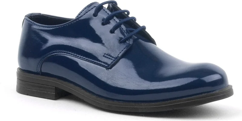 Rakerplus Navy Blue Patent Leather Lace-up Oxford Kids School Shoes