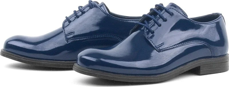 Rakerplus Navy Blue Patent Leather Lace-up Oxford Kids School Shoes