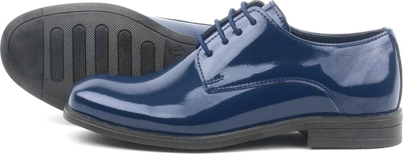 Rakerplus Navy Blue Patent Leather Lace-up Oxford Kids School Shoes