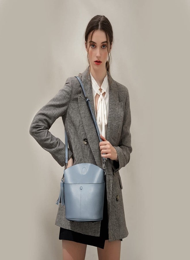 S-ZONE Women Small Cow Split Genuine Leather Crossbody Bucket Bag Shoulder Purse Handbag - Image 2