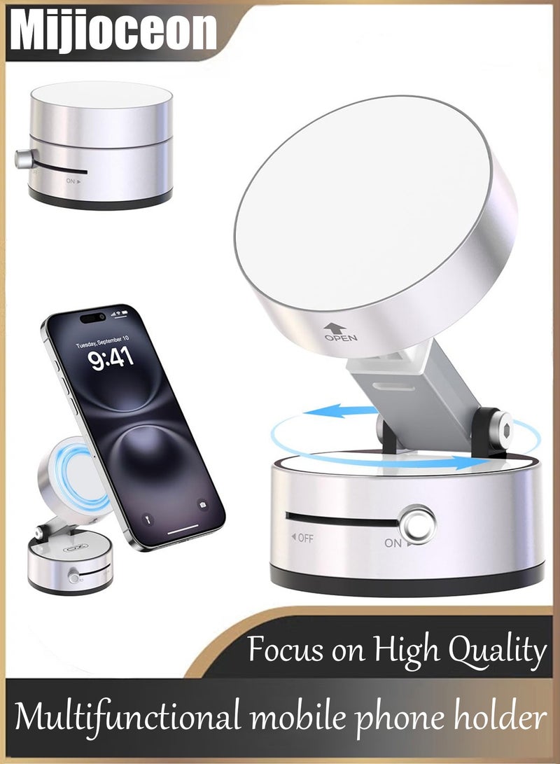 Mijioceon Foldable Magnetic Vacuum Phone Holder, 360° Electric Suction Car Mount, Double-Sided Swivel Stand for Car, Mirror, Gym, Kitchen, Hands-Free Portable Phone Holder - Image 1