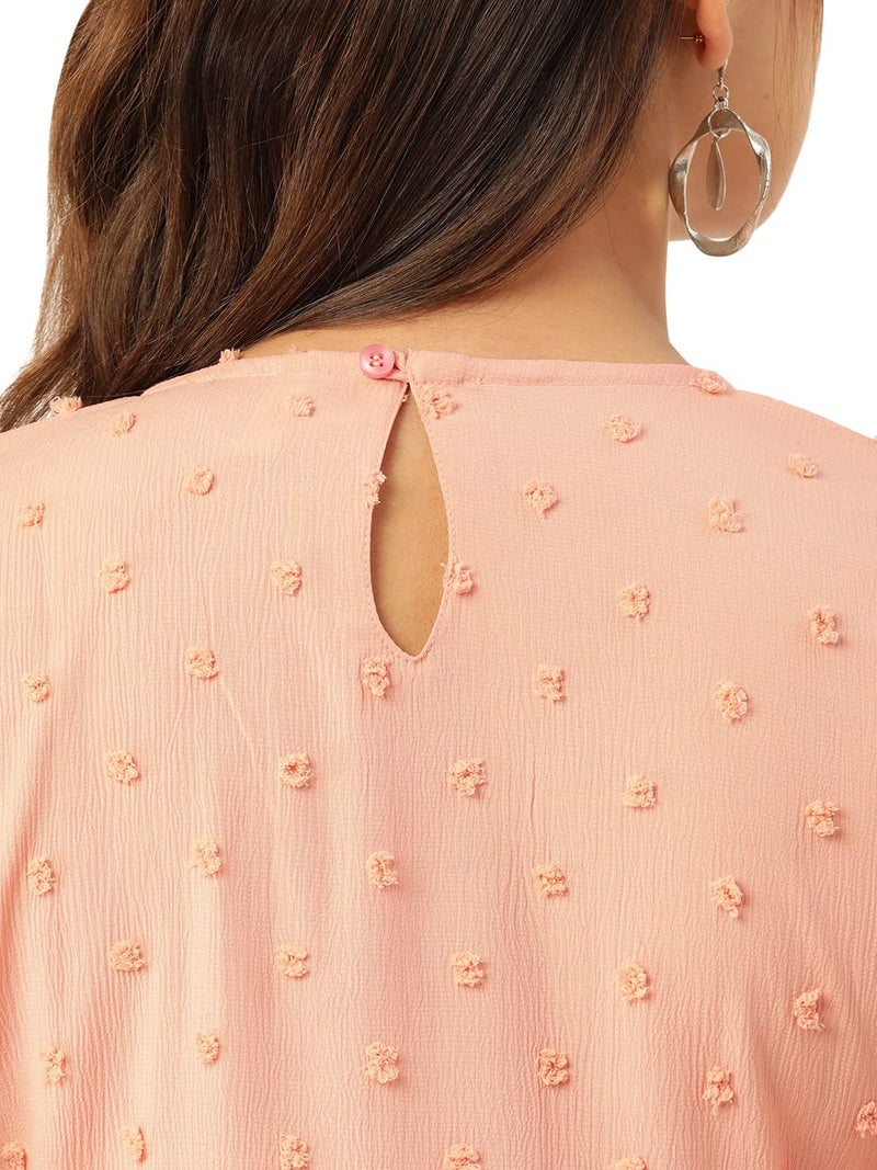 Indian Needle JAINISH Peach Self Design Tiered Dress for Women - Image 5