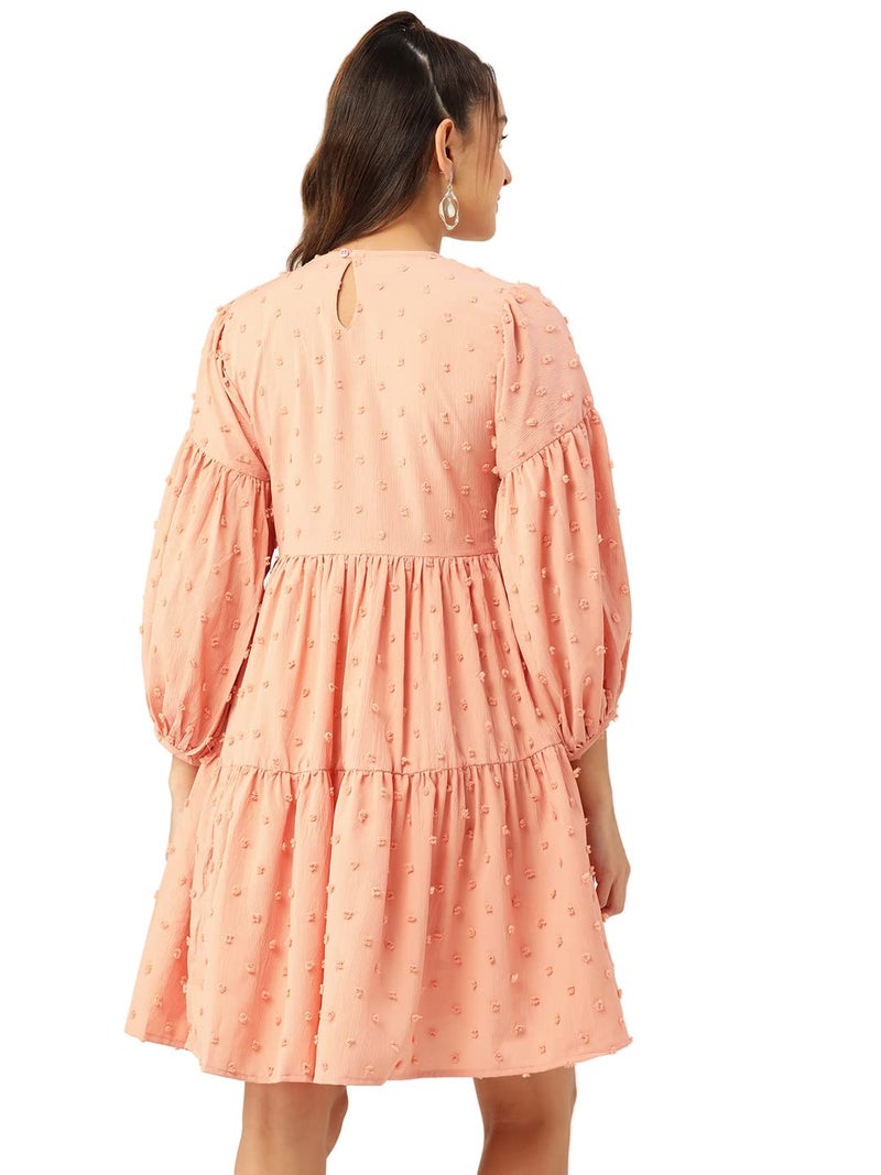 Indian Needle JAINISH Peach Self Design Tiered Dress for Women - Image 2