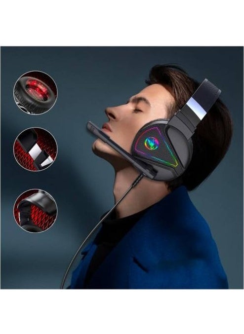 Coofbe - RGB Lighted On-Ear Gaming Headset with Microphone, 2.1 Meter Headset with 3.5mm and USB Port - Image 1