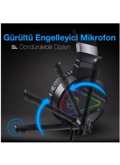 Coofbe - RGB Lighted On-Ear Gaming Headset with Microphone, 2.1 Meter Headset with 3.5mm and USB Port - Image 1