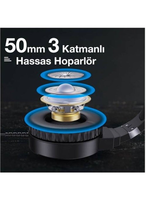 Coofbe - RGB Lighted On-Ear Gaming Headset with Microphone, 2.1 Meter Headset with 3.5mm and USB Port - Image 1