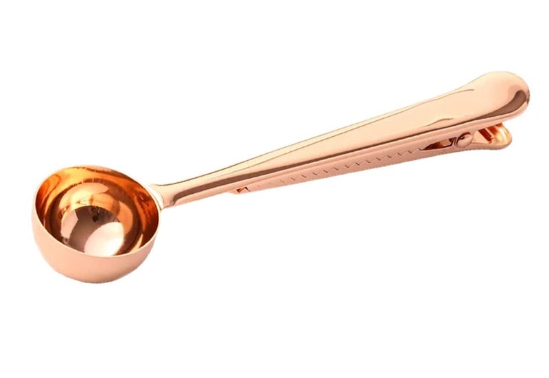 UPKARANWALE Coffee Scoop Clip, Stainless Steel Coffe Measuring Spoon with Sealing Clips (Copper, Set of 1) - Image 1