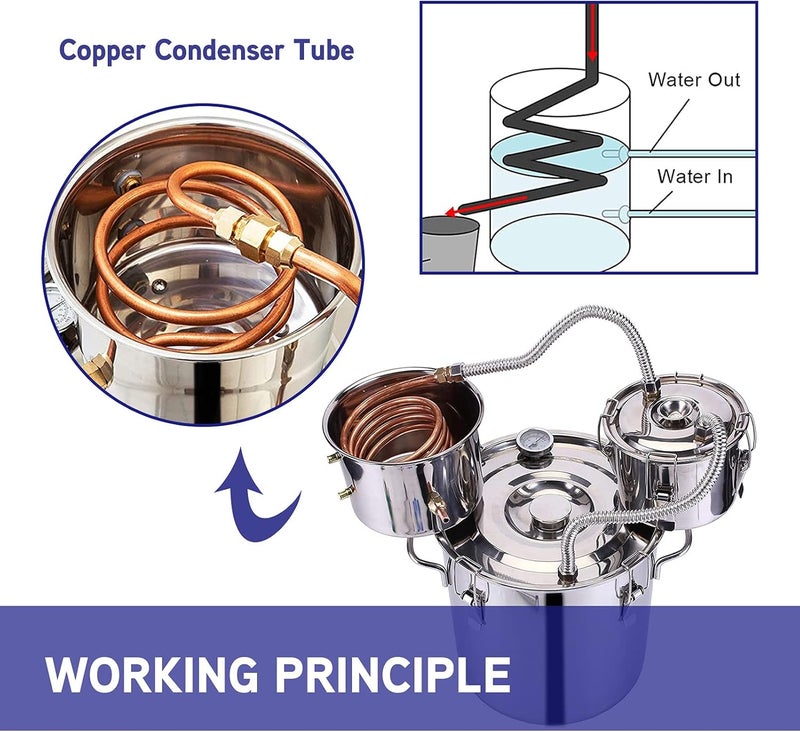 comfrt Distiller, 3 Pot Distiller System Small Home Brew Wine Making Kit Water Distiller Boiler Making Equipment with 4 Clamps (5 Gallons) - Image 3
