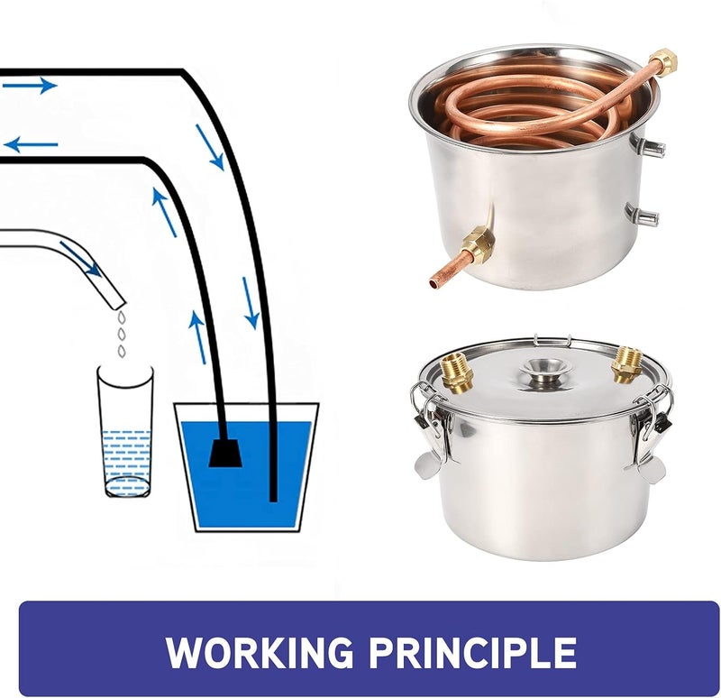 comfrt Distiller, 3 Pot Distiller System Small Home Brew Wine Making Kit Water Distiller Boiler Making Equipment with 4 Clamps (5 Gallons) - Image 5