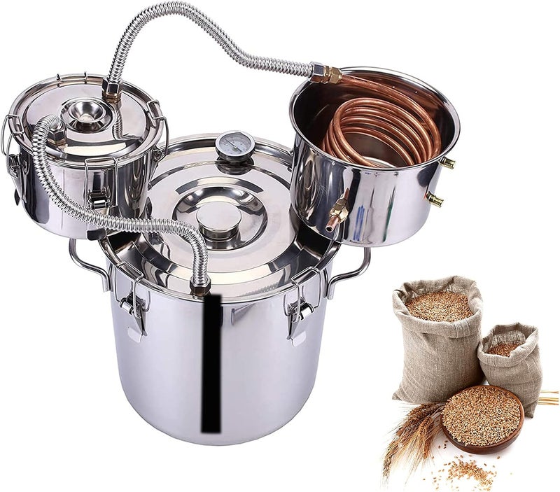 comfrt Distiller, 3 Pot Distiller System Small Home Brew Wine Making Kit Water Distiller Boiler Making Equipment with 4 Clamps (5 Gallons) - Image 1