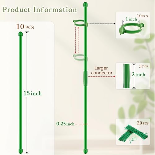 SupKing Plant Support Stakes for Indoor SupKing Orchid Sticks with Clips Garden Stake Extended to 2/3/4ft for Outdoor Potted Tomato Rose Vegetables House Palnts Comes with 20 Plants Ties(15 inch 10Pcs) - Image 2