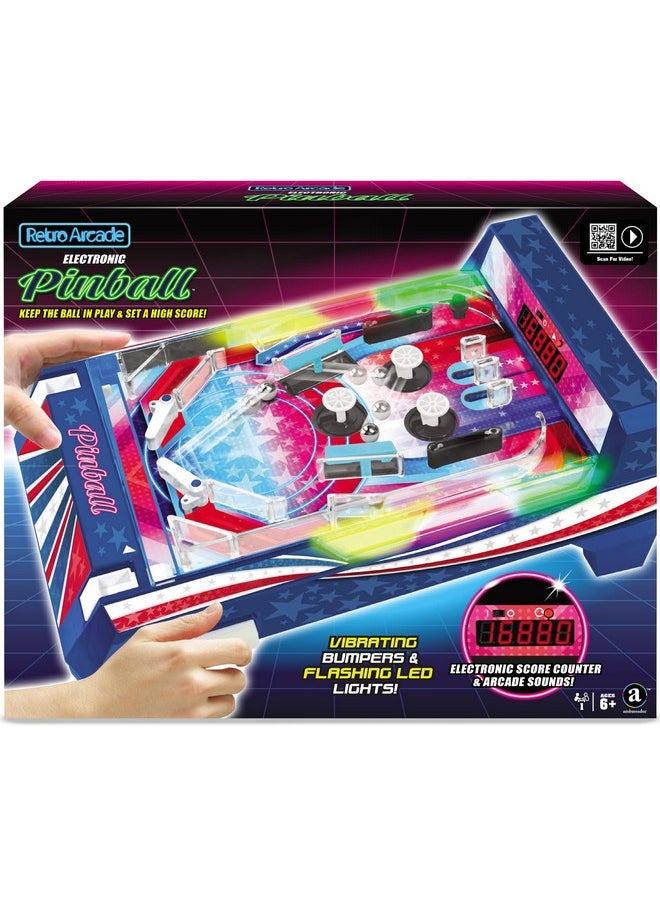 Merchant Ambassador Merchant Ambassador Retro Arcade Electronic: Pinball - Tabletop Game, Vibrating Bumpers, LED Lights, Sound Effects, 1 Player, Ages 6+  - Image 1
