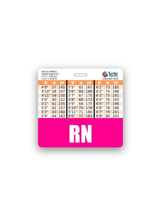 Scrubs and Stuff LLC - Rn Badge Buddy Horizontal W/Height & Weight Conversion Charts (Standard Pink) - Image 1