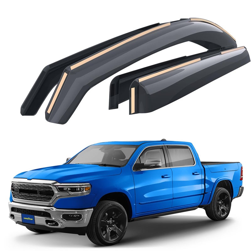 Goodyear Shatterproof inChannel Window Deflectors for Dodge Ram 1500 New Body Style 20192025 Crew Cab Rain Guards Window Visors for Cars Vent Deflector Truck Accessories 4 pcs GY003413LP