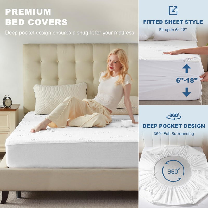 BEDLORE حامي مرتبة بحجم كينغ مضاد للماء من BEDLORE مصنوع من فسكوز مستخرج من الخيزران، غطاء مرتبة ناعم مزود بجيب عميق 6"-18"، وسادة مرتبة قابلة للتنفس وصامتة، قابلة للغسل في الغسالة (أبيض) - Image 4