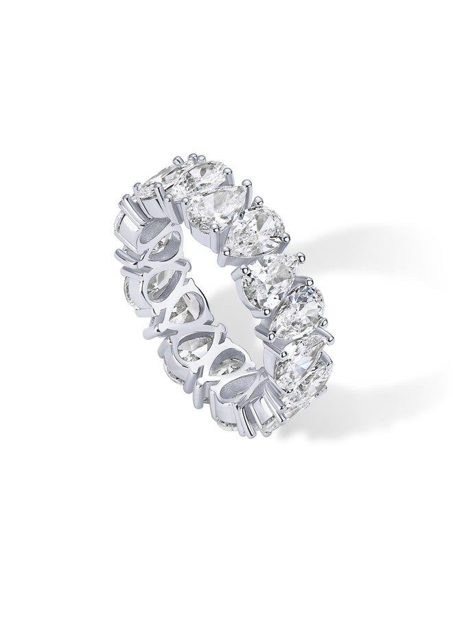 PAVOI 14K Gold Plated Pear Love Eternity Rings for Women | Gold Cubic Zirconia Ring | Bridal Eternity Wedding Band Ring, 9, White Gold, Cubic Zirconia - Image 1