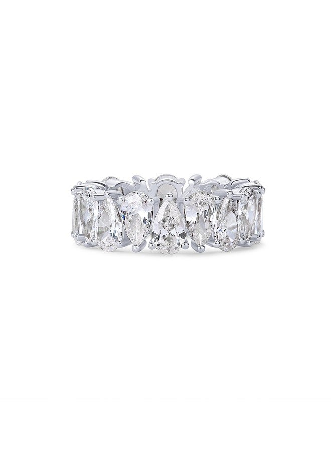 PAVOI 14K Gold Plated Pear Love Eternity Rings for Women | Gold Cubic Zirconia Ring | Bridal Eternity Wedding Band Ring, 9, White Gold, Cubic Zirconia - Image 3