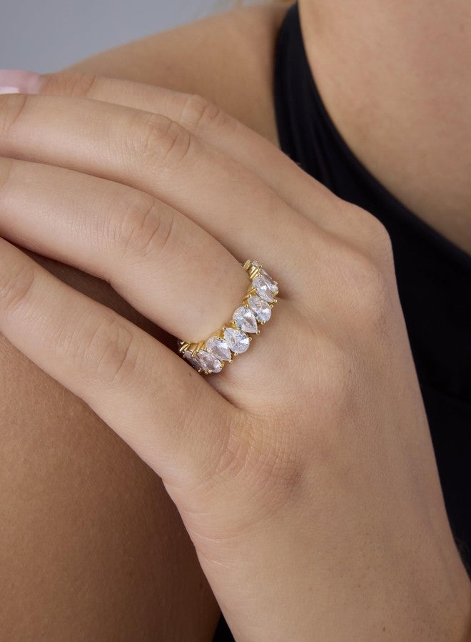 PAVOI 14K Gold Plated Pear Love Eternity Rings for Women | Gold Cubic Zirconia Ring | Bridal Eternity Wedding Band Ring, 9, White Gold, Cubic Zirconia - Image 2