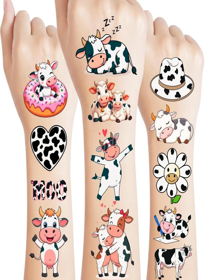 Backtopeia Cow Temporary Tattoos | Cute Cow Birthday Party Decorations Stickers Party Favors Supplies Accessories Décor Gift Idea For Kids Boy Girl Teen Adult 60Pcs 4 Sheets Pre-cut - Image 1