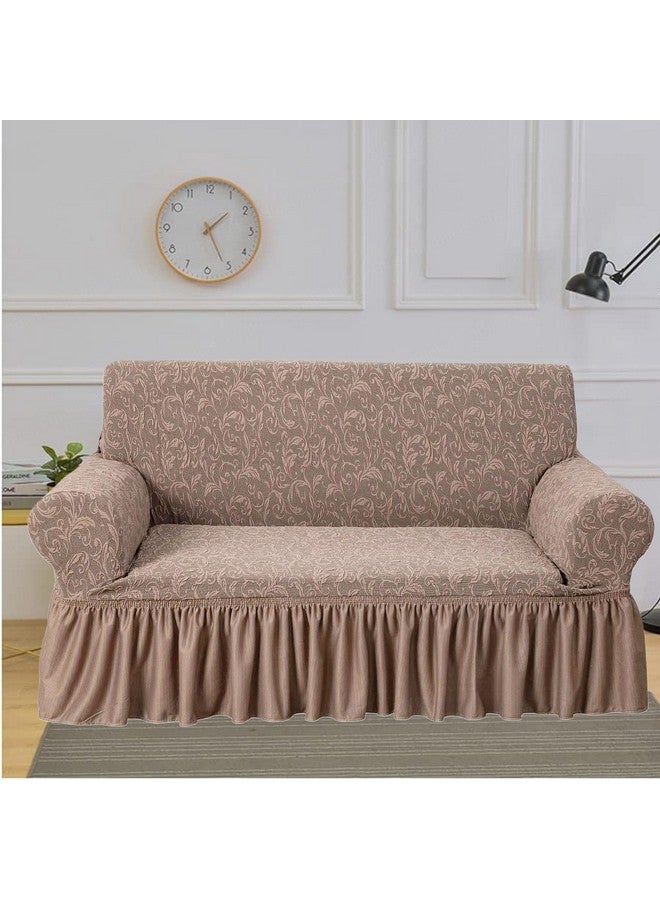 FunBlast Sofa Covers - Jacquard Sofa Covers for Living Room, Universal Seater High Elastic Furniture Protector, Stretchable Sofa Slip Covers with Ruffle Skirt (Double Seater, Brown) - Image 1